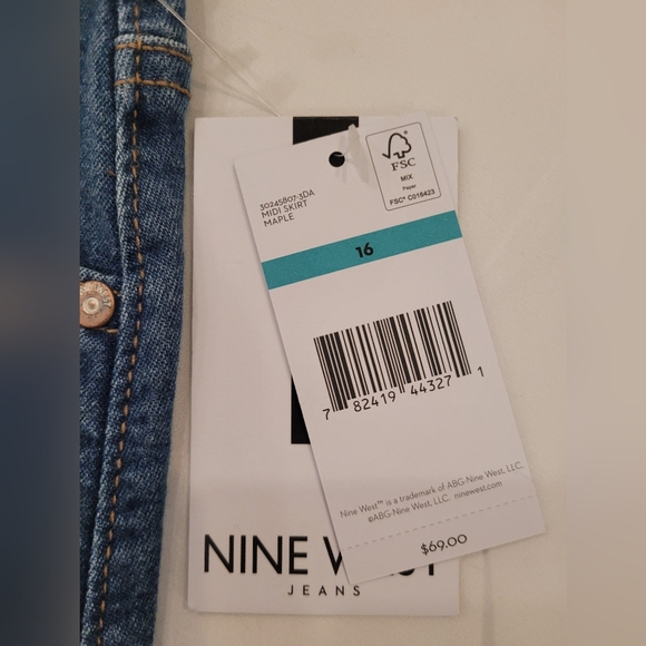 Nine West Blue Denim Midi Skirt Maple - Picture 9 of 9